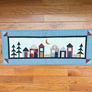 Handcrafted Quilted & Appliquéd Folk Art Village Table Runner / Table Topper